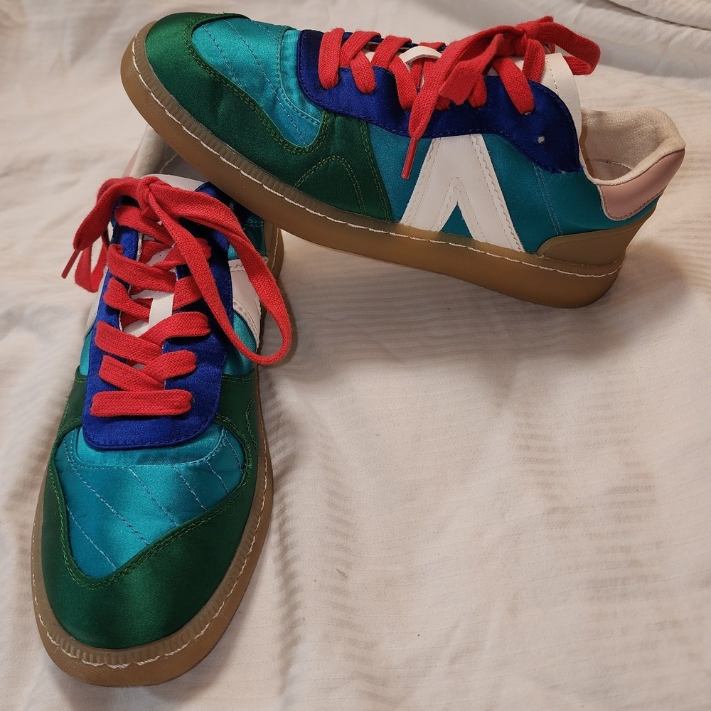 MIA Vesta Satin Colorblock Sneakers Quilted Blue Green Pink Size 7M EUC